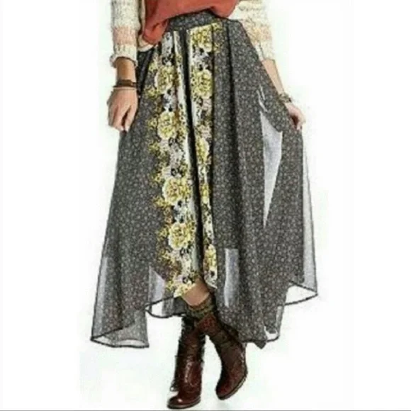 Free People Gray and Yellow Floral Maxi Skirt S M - Picture 1 of 9